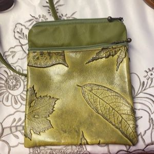 Beautiful leaf leather crossbody. Work of art!!
